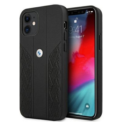 BMW Läder Curve Perforate Skal iPhone 12 mini - Svart