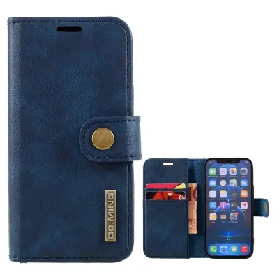 DG.MING iPhone 12 mini Plånboksfodral 2 i 1 Äkta läder Stöttålig Blå