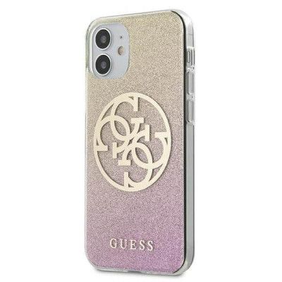 Guess Skal iPhone 12 mini Glitter Gradient Circle Logo - Rosa Guld