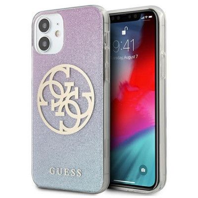 GUESS Skal iPhone 12 mini Glitter Gradient Circle Logo - Blå