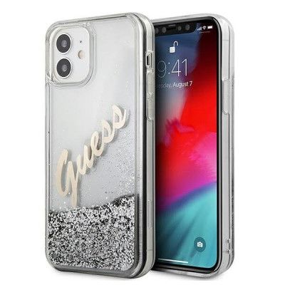 Guess Skal iPhone 12 Mini Glitter Vintage Script - Silver