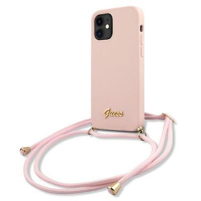 Guess Skal iPhone 12 Mini Metal Logo Cord - Rosa