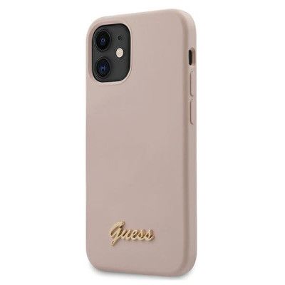 Guess Skal iPhone 12 Mini Silikon Script Gold Logo - Rosa