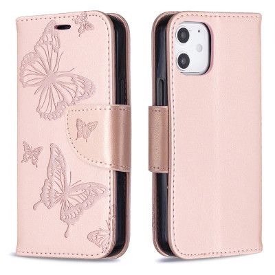 Imprint Butterfly Plånboksfodral iPhone 12 mini - Rose Gold