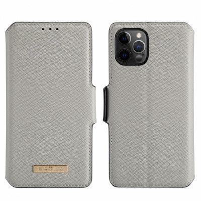 Muxma Saffiano Plånboksfodral till Apple iPhone 12 Mini - Grå