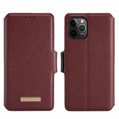 Muxma Saffiano Plånboksfodral till Apple iPhone 12 Mini - Vinröd