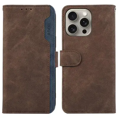 ABEEL Plånboksfodral Konstläder för iPhone 12 Pro Max 6.7 tum - Brun