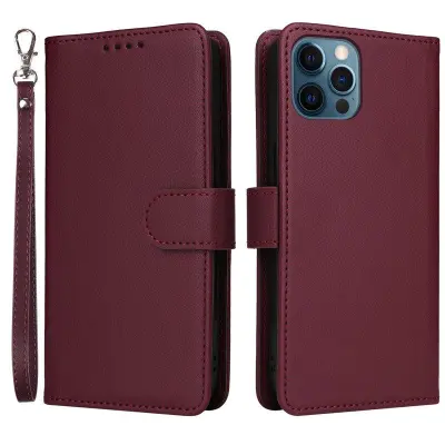 BETOPNICE iPhone 12 Pro Max Plånboksfodral Konstläder - Vinröd