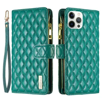 BINFEN COLOR BF Style-15 Konstläder Plånboksfodral för iPhone 12 Pro Max - Grön