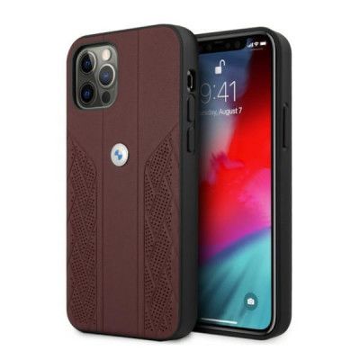 BMW Läder Curve Perforate Skal iPhone 12 Pro Max - Röd