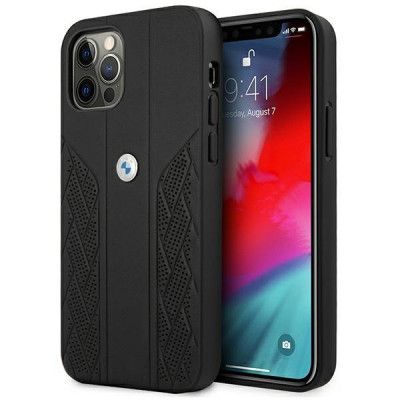 BMW Läder Curve Perforate Skal iPhone 12 Pro Max - Svart