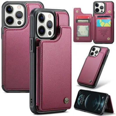 CASEME C22 iPhone 12 Pro Max Fodral KonstLäder RFID-SkyddRöd