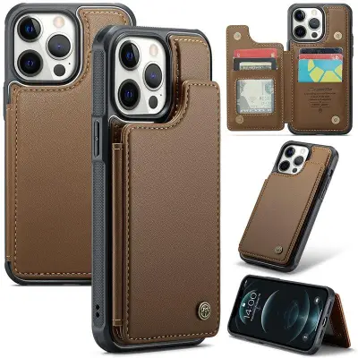 CASEME C22 iPhone 12 Pro Max Fodral Konstläder RFID-Skydd Brun