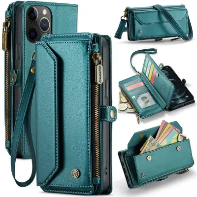 CASEME Plånboksfodral Konstläder för iPhone 12 Pro Max - Grön