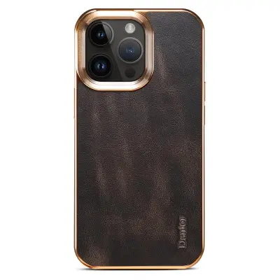 DENIOR iPhone 12 Pro Max Skal Äkta Läder + PU Läder + PC - Svart