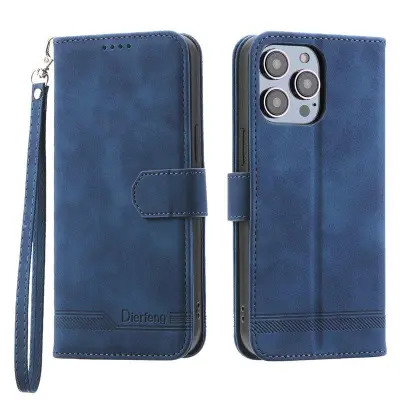 DIERFENG DF-03 Plånboksfodral i Konstläder för iPhone 12 Pro Max - Blå