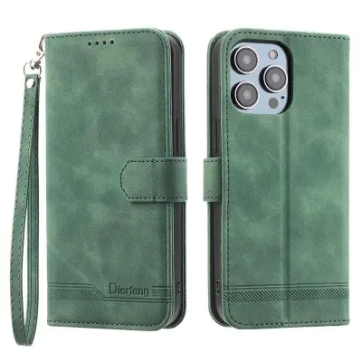 DIERFENG DF-03 Plånboksfodral i Konstläder för iPhone 12 Pro Max - Grön