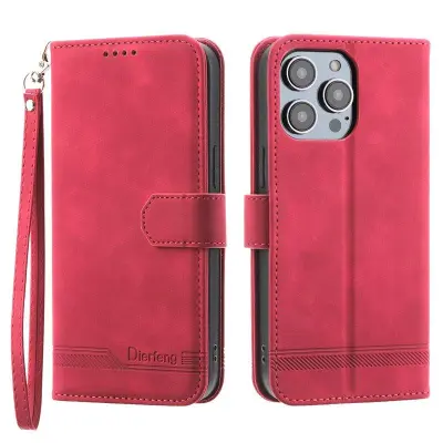 DIERFENG DF-03 Plånboksfodral i Konstläder för iPhone 12 Pro Max - Röd