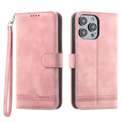 DIERFENG DF-03 Plånboksfodral i Konstläder för iPhone 12 Pro Max - Rosa