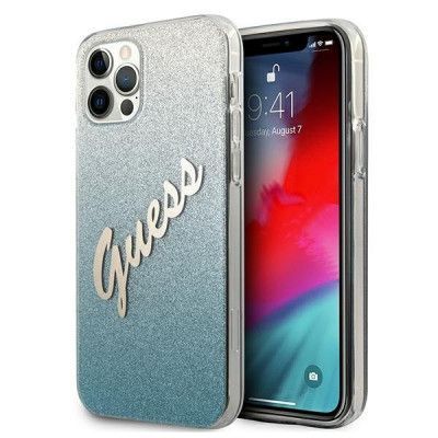 Guess iPhone 12 Pro Max Skal Glitter Gradient Script - Blå