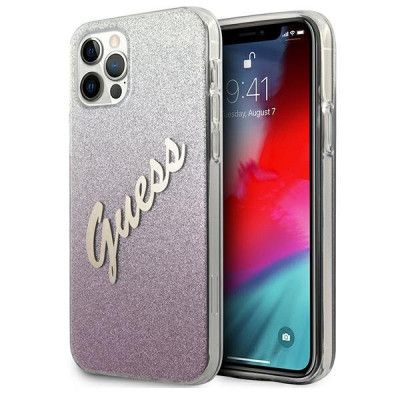 Guess iPhone 12 Pro Max Skal Glitter Gradient Script - Rosa