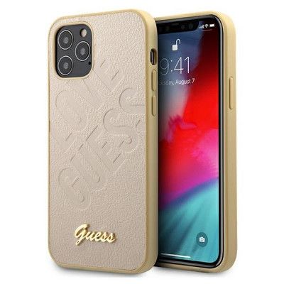 Guess iPhone 12 Pro Max Skal Iridescent Love Script Gold Logo - Guld