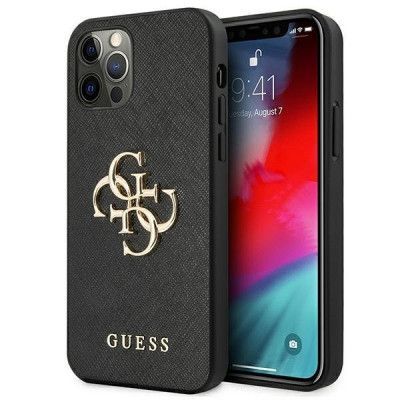 Guess iPhone 12 Pro Max Skal Saffiano Metal Logo - Svart