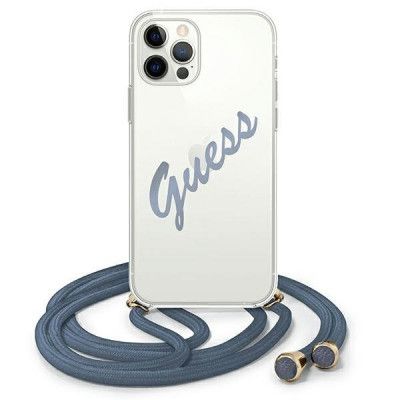 Guess iPhone 12 Pro Max Skal Script Vintage Strap - Blå
