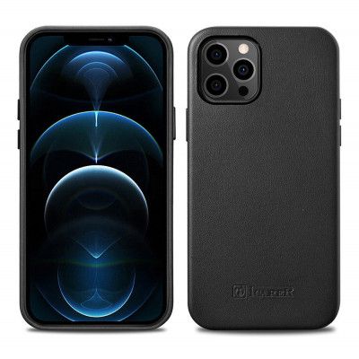 iCarer Äkta Läder Magsafe Skal iPhone 12 Pro Max - Svart