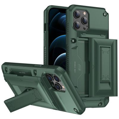 iPhone 12 Pro Max Skal Korthållare Built-in Kickstand - Grön