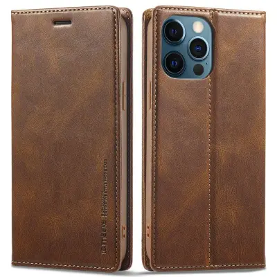 LC.IMEEKE iPhone 12 Pro Max Plånboksfodral Konstläder - Brun