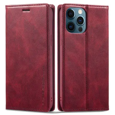 LC.IMEEKE iPhone 12 Pro Max Plånboksfodral Konstläder - Röd