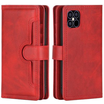 Multiple Card Slots Äkta Läder Plånboksfodral iPhone 12 Pro Max - Röd