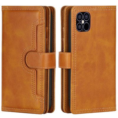 Multiple Card Slots Äkta Läder Plånboksfodral iPhone 12 Pro Max - Brun