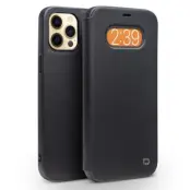 QIALINO iPhone 12 Pro Max Fodral Äkta Läder Cowhide - Svart