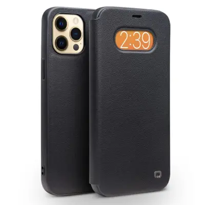 QIALINO iPhone 12 Pro Max Fodral Äkta Läder Cowhide - Svart