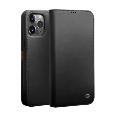 QIALINO iPhone 12 Pro Max Plånboksfodral Äkta läder - Svart