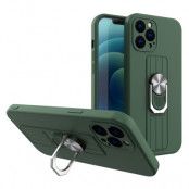 Ring Silicone Finger Grip Stand Skal iPhone 12 Pro Max -Mörk Grön
