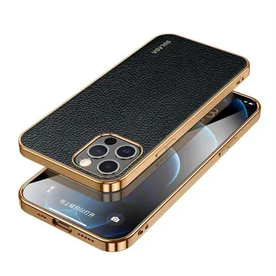 SULADA iPhone 12 Pro Max Mobilskal PU Läder TPU Litchi Textur Svart