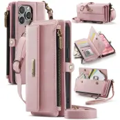 Caseme iPhone 12 Pro Plånboksfodral RFID Blocking Zipper - Rosa