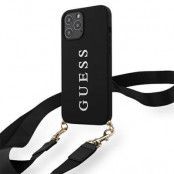 Guess iPhone 12 & 12 Pro Skal Silikon Logo Strap Svart