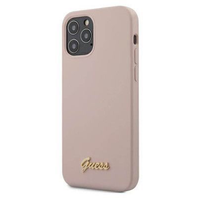 Guess iPhone 12 & 12 Pro Skal Silikon Script guld Rosa