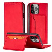 iPhone 12 Pro Plånboksfodral Magnet Stand - Röd
