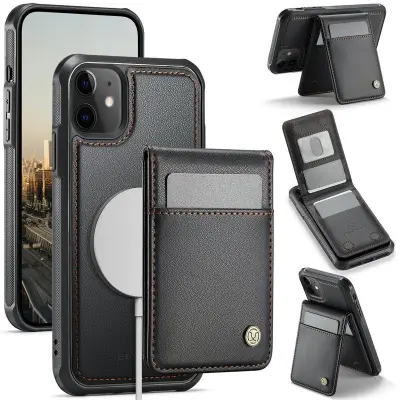 JEEHOOD J06 Läderfodral för iPhone 12 Pro/12 6.1 tum - Svart