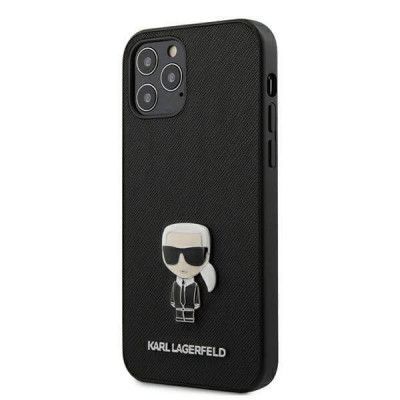 Karl Lagerfeld iPhone 12/12 Pro Skal Saffiano Ikonik Metal - Svart