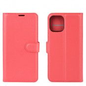 Litchi Läder Plånboksfodral iPhone 12 & 12 Pro - Röd