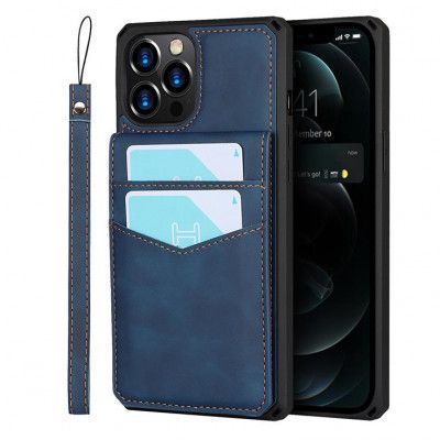 Skal med Kortplatser till iPhone 12 & 12 Pro - Blå