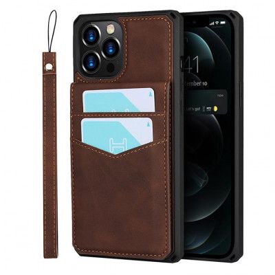 Skal med Kortplatser till iPhone 12 & 12 Pro - Brun