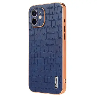 AZNS iPhone 12 Fodral Crocodile Textur PU+TPU - Blå
