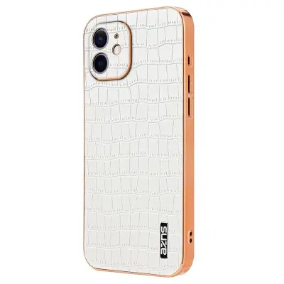 AZNS iPhone 12 Fodral Crocodile Texture PU+TPU - Vit